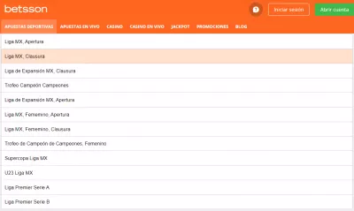 Betsson México - Lista de Competiciones