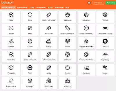 Betsson México - Lista de Deportes